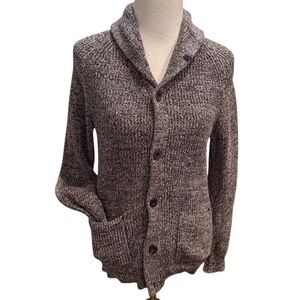 H&M L.O.G.G Women’s Tan Shawl Collar Knit Button Up Sweater Grandma Chic. Size S